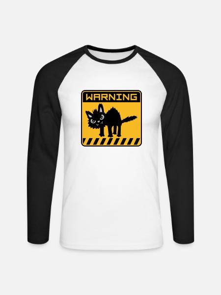 Warning dangerous cat - Unisex Long Sleeve Baseball T-Shirt - white/black
