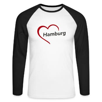 Hamburg with heart - My city - I Love - Unisex Long Sleeve Baseball T-Shirt - white/black - Front - Nik (191cm)
