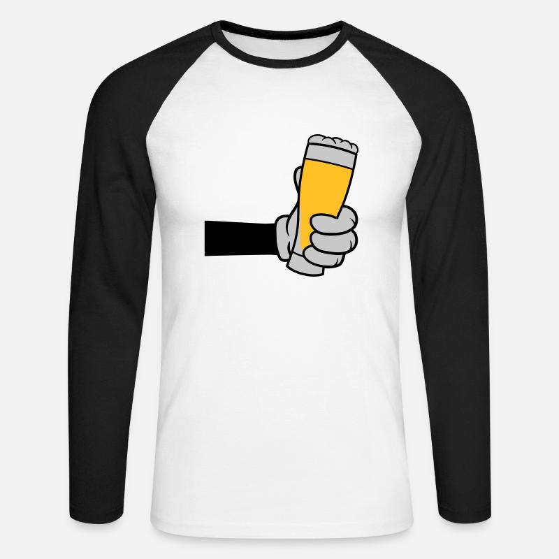 Bierglas anstoßen Comic Hand - Unisex Baseballshirt langarm - Weiß/Schwarz