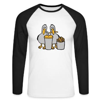 Fast-food mouettes volées - T-shirt baseball manches longues Homme - blanc/noir - Devant - Nik (191cm)