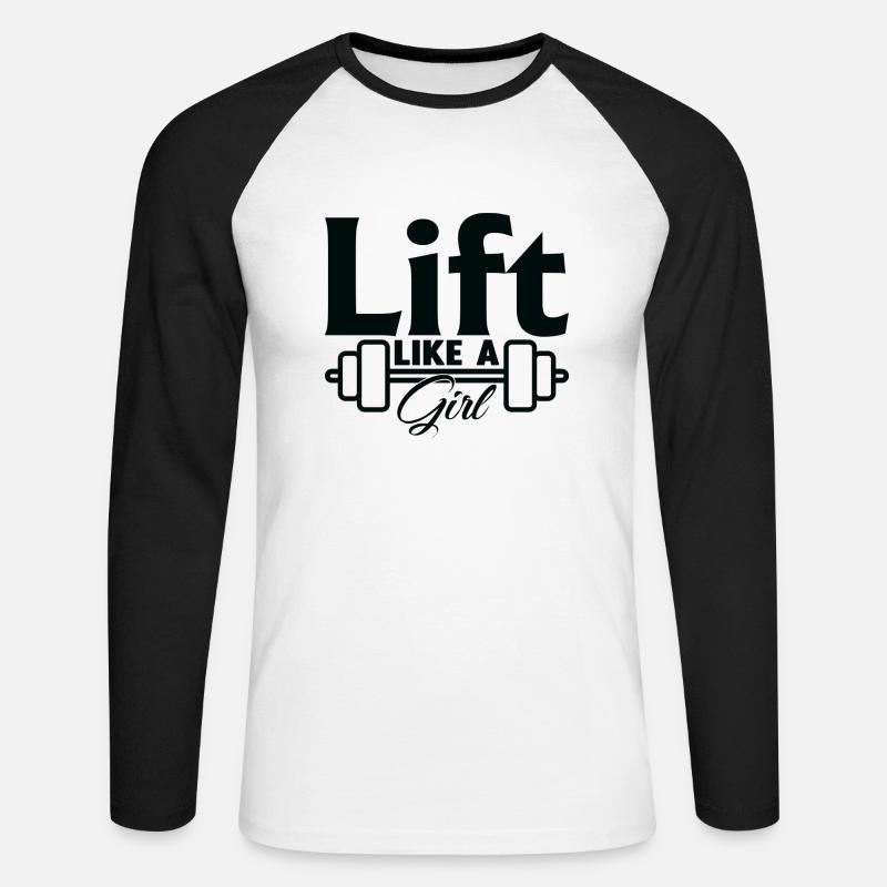 Heben wie ein Mädchen - Unisex Baseballshirt langarm - Weiß/Schwarz