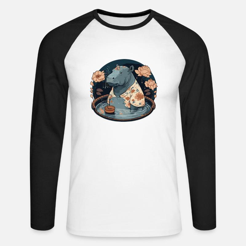 Nilpferd 2 - Unisex Baseballshirt langarm - Weiß/Schwarz