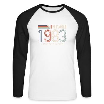 Vintage 1983 Anniversary Gift - Vintage 1983 - Unisex Long Sleeve Baseball T-Shirt - white/black - Front - Nik (191cm)