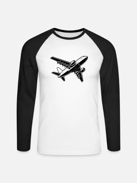 Flugzeugpilot Flugplatz Flugsport - Unisex Baseballshirt langarm - Weiß/Schwarz