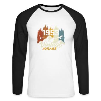 72e anniversaire - légendaire depuis novembre 1953 - T-shirt baseball manches longues Homme - blanc/noir - Devant - Nik (191cm)