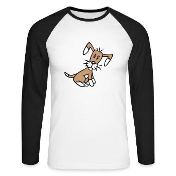 chien assis mignon petit chiot heureux animal de compagnie - T-shirt baseball manches longues Homme - blanc/noir - Devant - Nik (191cm)