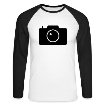 Kamera - Unisex Baseballshirt langarm - Weiß/Schwarz - Vorne - Nik (191cm)