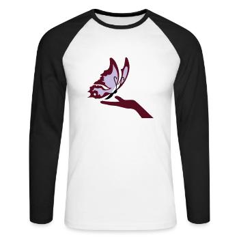 Butterfly Hand Zauber mariposa - Unisex Baseballshirt langarm - Weiß/Schwarz - Vorne - Nik (191cm)