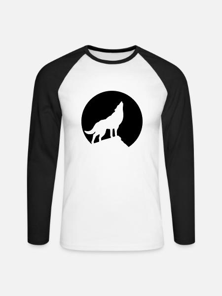 Wolf im Mondlicht - Unisex Baseballshirt langarm - Weiß/Schwarz