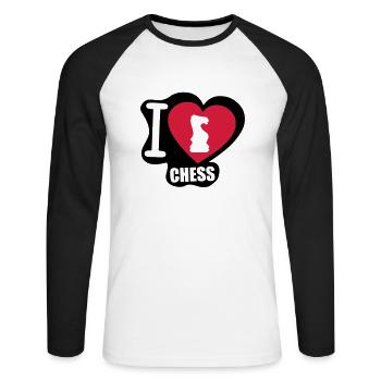 i love chess cavalier echec - T-shirt baseball manches longues Homme - blanc/noir - Devant - Nik (191cm)