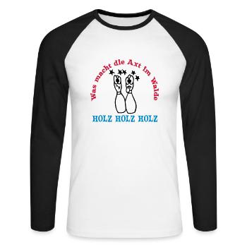 holz holz holz ... von wicki_de - Unisex Baseballshirt langarm - Weiß/Schwarz - Vorne - Nik (191cm)
