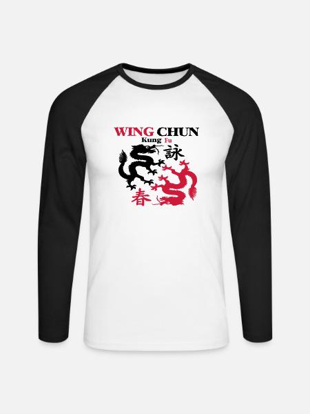 WING CHUN Dragon Kampfkunst Shirt - Unisex Baseballshirt langarm - Weiß/Schwarz