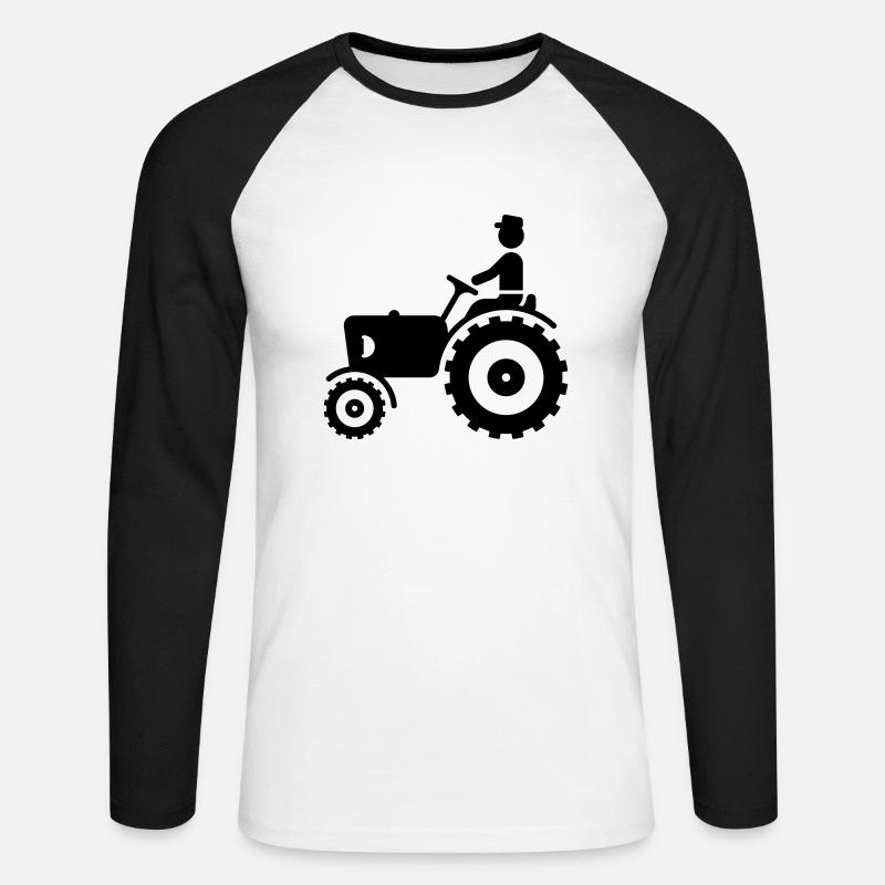 Bauer mit Trecker / Traktor - Unisex Baseballshirt langarm - Weiß/Schwarz