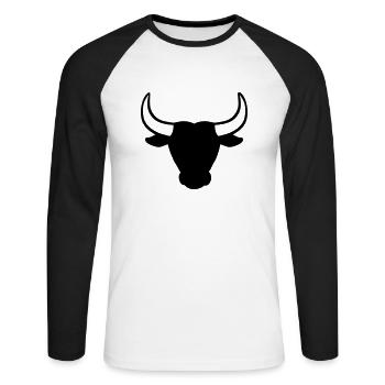 Stier - Unisex Baseballshirt langarm - Weiß/Schwarz - Vorne - Nik (191cm)