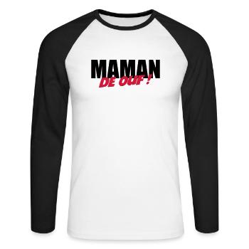 Maman de ouf ! - T-shirt baseball manches longues Homme - blanc/noir - Devant - Nik (191cm)