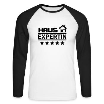 haus expertin - Unisex Baseballshirt langarm - Weiß/Schwarz - Vorne - Nik (191cm)