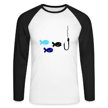 Pêche au poisson - T-shirt baseball manches longues Homme - blanc/noir - Devant - Nik (191cm)