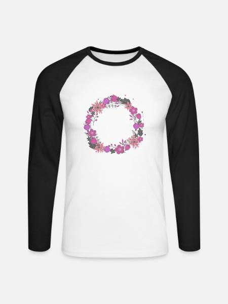 leer,blumen,blumenkranz,floral,illustration,pink - Unisex Baseballshirt langarm - Weiß/Schwarz