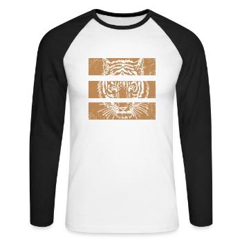 Vintage Tiger Cat Lover Print Tee - Unisex Baseballshirt langarm - Weiß/Schwarz - Vorne - Nik (191cm)