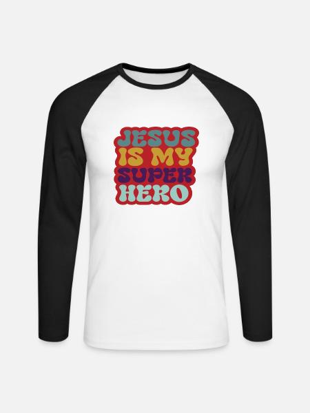 Jesus is my Superhero - Unisex Baseballshirt langarm - Weiß/Schwarz