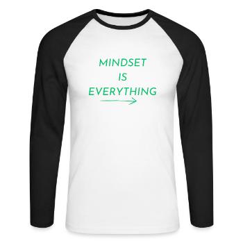 MINDSET IS EVERTHING - Unisex Baseballshirt langarm - Weiß/Schwarz - Vorne - Nik (191cm)