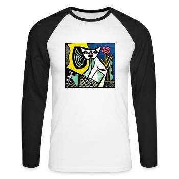 katzen 151red - Unisex Baseballshirt langarm - Weiß/Schwarz - Vorne - Nik (191cm)