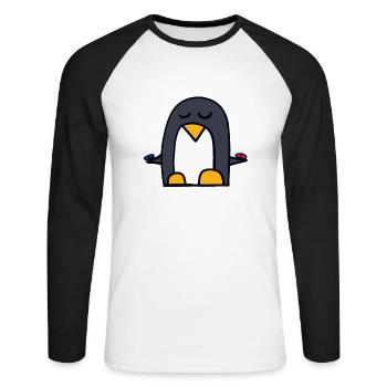 rote Pille oder blaue Pille? Pinguin aus der Matri - Unisex Baseballshirt langarm - Weiß/Schwarz - Vorne - Nik (191cm)