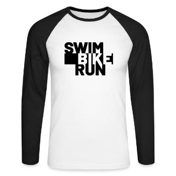 SWIM BIKE RUN - Unisex Baseballshirt langarm - Weiß/Schwarz - Vorne - Nik (191cm)