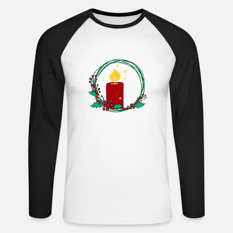Weihnachtskranz mit Kerze - Unisex Baseballshirt langarm - Weiß/Schwarz