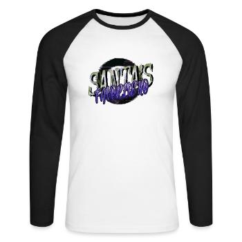 Bodybuilder Present Dinosaur Moon Dinosaurs Comic - Unisex Long Sleeve Baseball T-Shirt - white/black - Front - Nik (191cm)