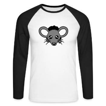 Maus Wand Loch Mauseloch Guckt Süß Lustig Comic - Unisex Baseballshirt langarm - Weiß/Schwarz - Vorne - Nik (191cm)