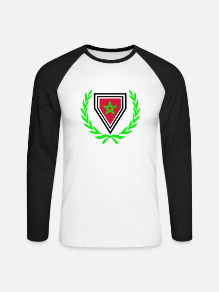 Marokko (Wapenschild & lauwerkrans) - Mannen baseballshirt lange mouw - wit/zwart