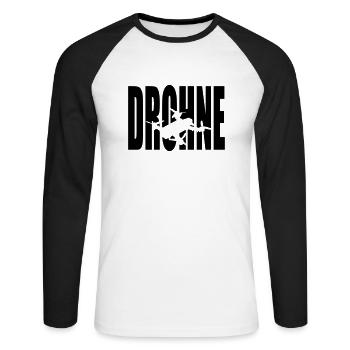 Drohne Text 1 - Unisex Baseballshirt langarm - Weiß/Schwarz - Vorne - Nik (191cm)
