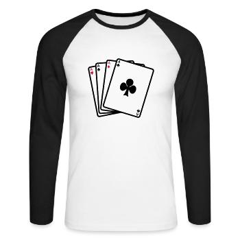 Poker - Karten - Unisex Baseballshirt langarm - Weiß/Schwarz - Vorne - Nik (191cm)