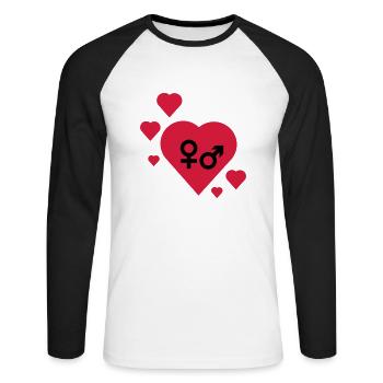 Symbole im Herz - Unisex Baseballshirt langarm - Weiß/Schwarz - Vorne - Nik (191cm)