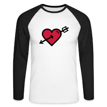 Le coeur dans la flèche de Cupidon est la Saint-Valentin - T-shirt baseball manches longues Homme - blanc/noir - Devant - Nik (191cm)