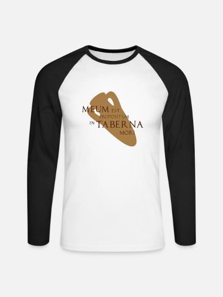 Trinkspruch Latein, meum est ... - Unisex Baseballshirt langarm - Weiß/Schwarz