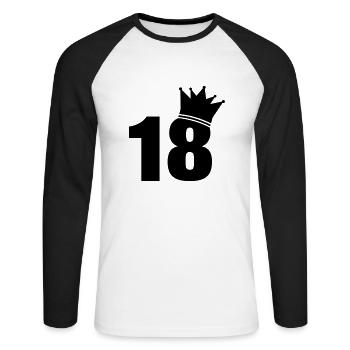 18_krone_f1 - Unisex Baseballshirt langarm - Weiß/Schwarz - Vorne - Nik (191cm)