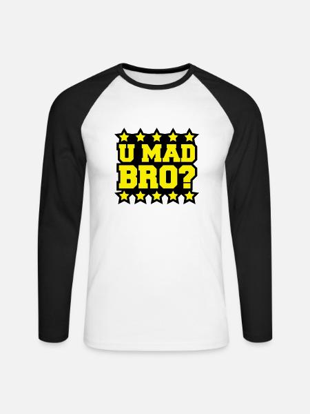 u_mad_bro_c2 - Unisex Long Sleeve Baseball T-Shirt - white/black