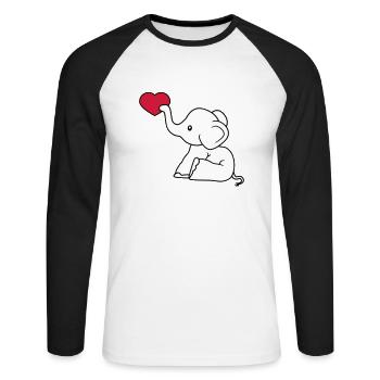 herz liebe schenken verliebt elefant sitzend suess - Unisex Baseballshirt langarm - Weiß/Schwarz - Vorne - Nik (191cm)