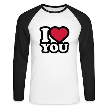 I love you - T-shirt baseball manches longues Homme - blanc/noir - Devant - Nik (191cm)