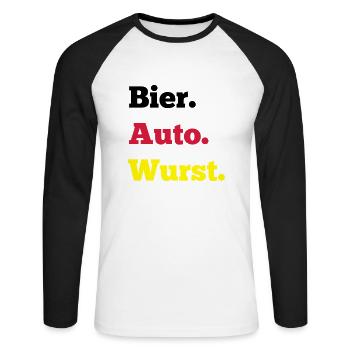 Bier Auto Wurst - Unisex Baseballshirt langarm - Weiß/Schwarz - Vorne - Nik (191cm)