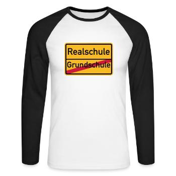 Realschule - Unisex Baseballshirt langarm - Weiß/Schwarz - Vorne - Nik (191cm)