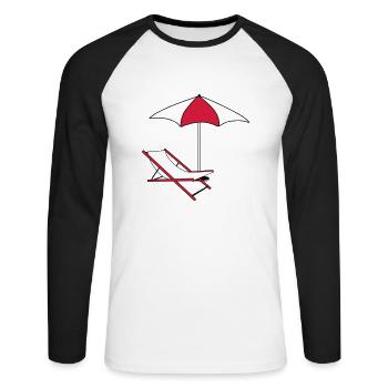 umbrella parasol deckchair beach chair holiday - Unisex Long Sleeve Baseball T-Shirt - white/black - Front - Nik (191cm)