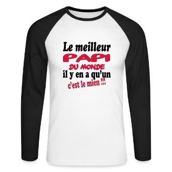 Le meilleur papi du monde c'est le mien !!! - T-shirt baseball manches longues Homme - blanc/noir - Devant - Nik (191cm)