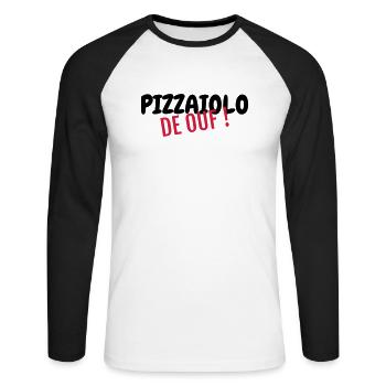 pizza / pizzaiolo / chef / italie / pizzaiola - T-shirt baseball manches longues Homme - blanc/noir - Devant - Nik (191cm)