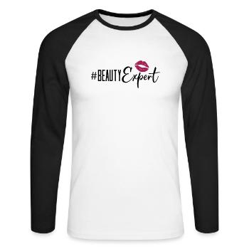 beauty expert lips - Unisex Baseballshirt langarm - Weiß/Schwarz - Vorne - Nik (191cm)