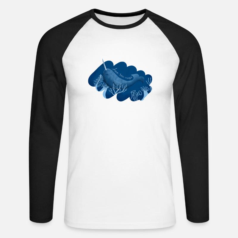 deep sea magic Narwal - Unisex Baseballshirt langarm - Weiß/Schwarz