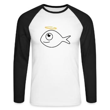 Le poisson Ronny l’Ange - T-shirt baseball manches longues Homme - blanc/noir - Devant - Nik (191cm)