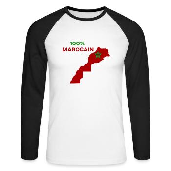 100% MAROCAIN 100% Sahara marocain - T-shirt baseball manches longues Homme - blanc/noir - Devant - Nik (191cm)